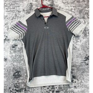 Vtg Oakley Men L Polo Shirt Gray Purple Stripe Golf Preppy Athletic Athleisure